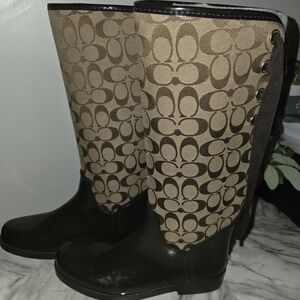 Coach Tan and Brown Patterned Boots